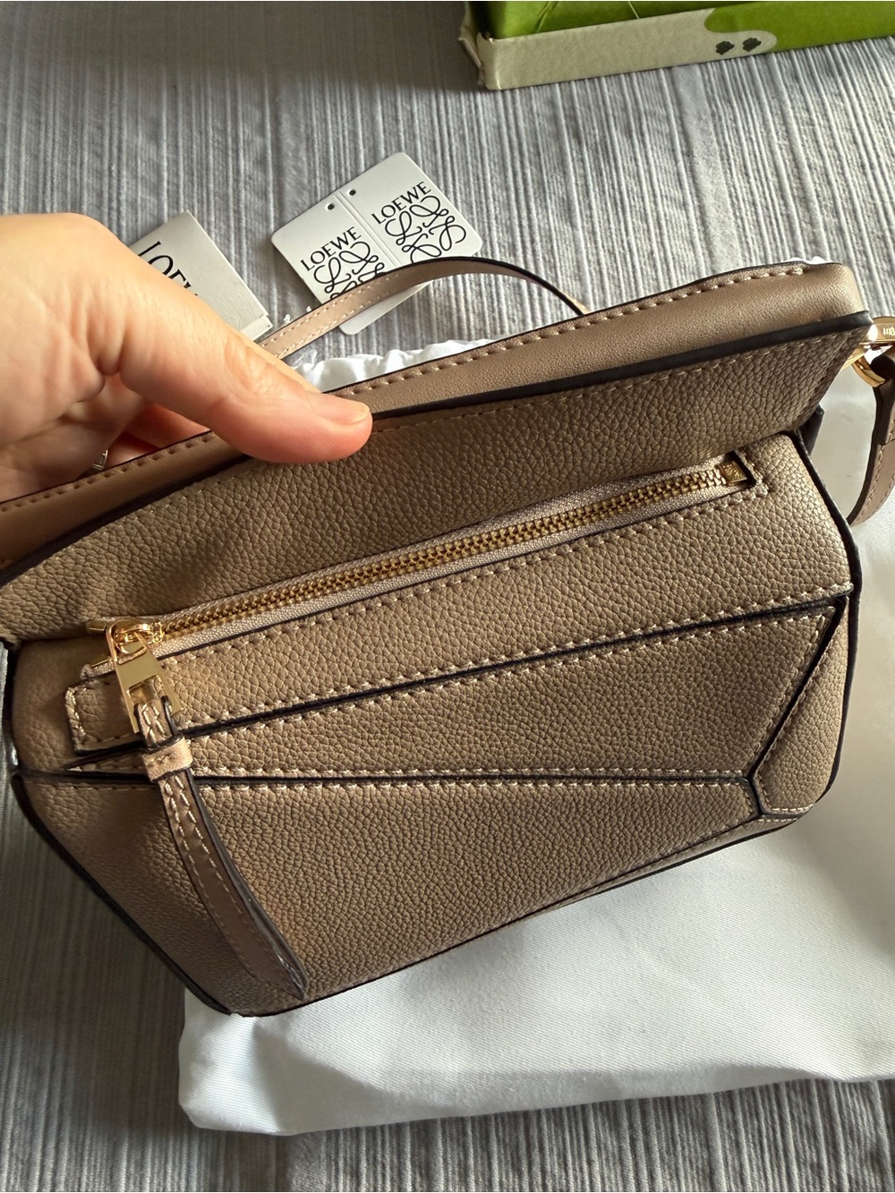 Taupe Geometric Leather Crossbody Bag / Puzzle Bag - Picture 7 of 13